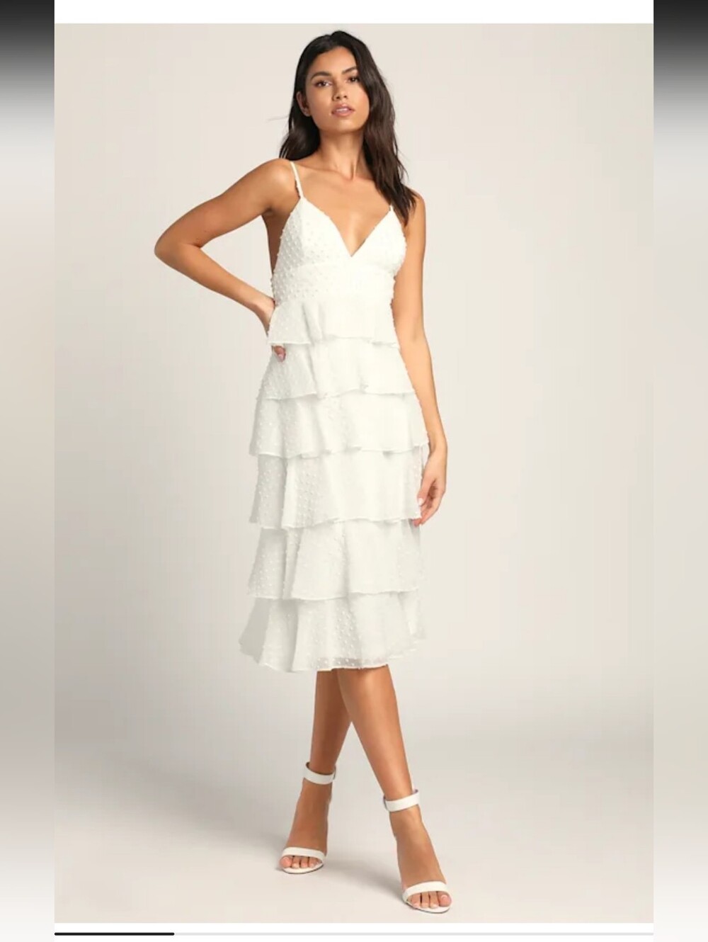 Lulus White Swiss Dot Tiered Ruffle Maxi Dress XS Bridal Wedding